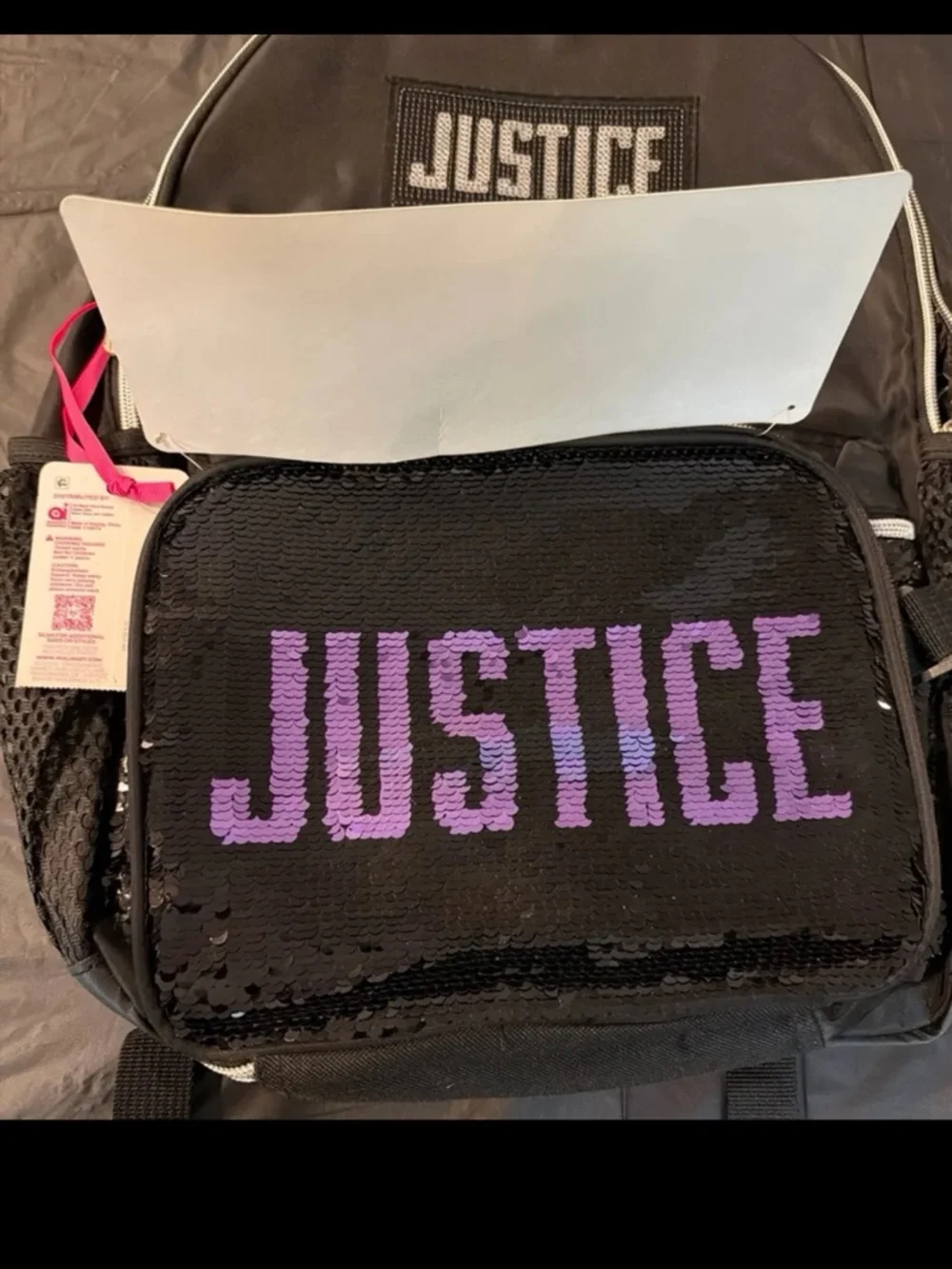 Justice Girls Black Sequin Backpack & Lunch Bag 2 Piece Set, School Bookbag